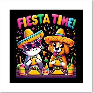 funny cat dog taco Time Cinco de mayo Posters and Art